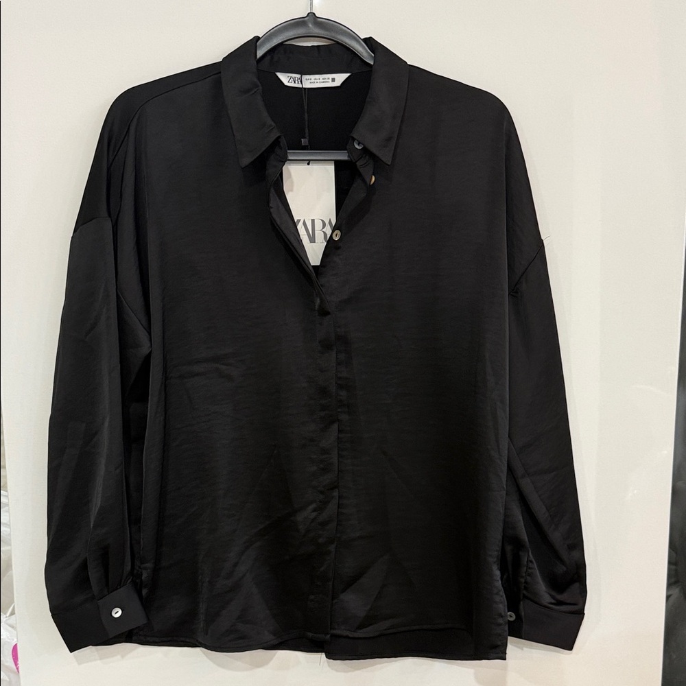 Zara Elegant Black Collared Blouse